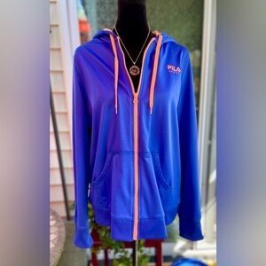 Fila Sport Hoodie Full Zip Royal Blue and Orange Size Large